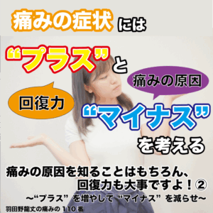 痛みの原因を知ることはもちろん、回復力も大事ですよ！② 〜“プラス”を増やして“マイナス”を減らせ〜